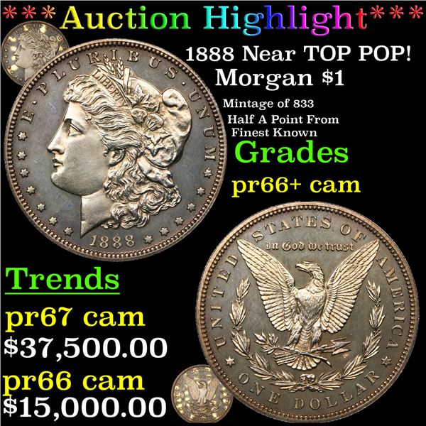 Proof ***Auction Highlight*** 1888 Morgan Dollar Near TOP POP! $1 Graded pr66+ cam By SEGS (fc)