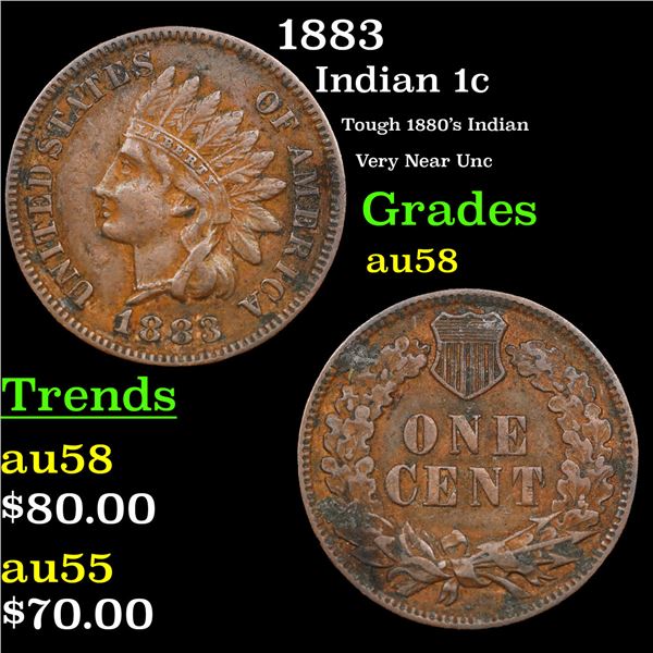 1883 Indian Cent 1c Grades Choice AU/BU Slider