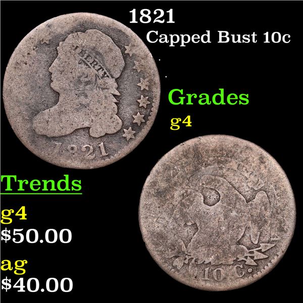 1821 Capped Bust Dime 10c Grades g, good