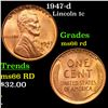 1947-d Lincoln Cent 1c Grades GEM+ Unc RD