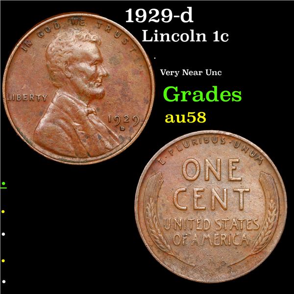 1929-d Lincoln Cent 1c Grades Choice AU/BU Slider