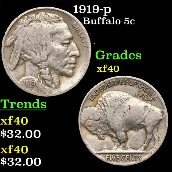 1919-p Buffalo Nickel 5c Grades xf