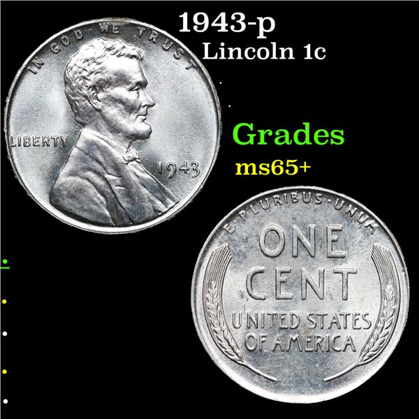 1943-p Lincoln Cent 1c Grades GEM+ Unc