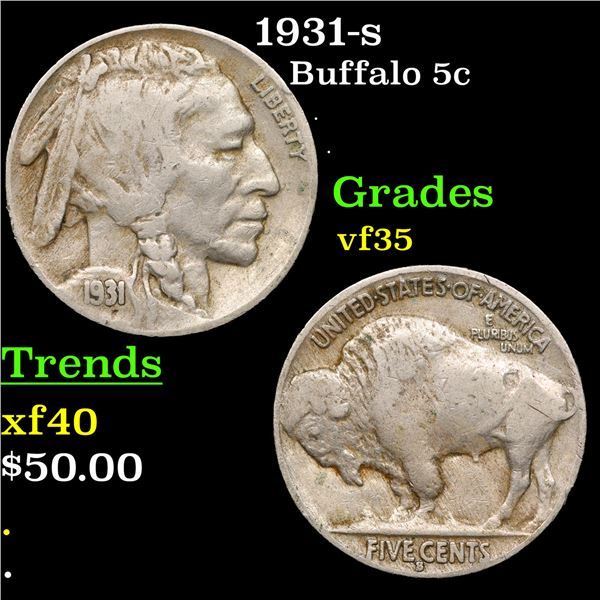 1931-s Buffalo Nickel 5c Grades vf++