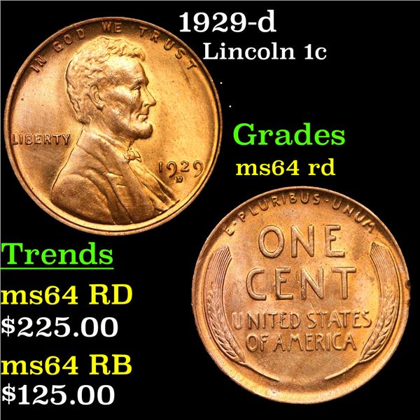 1929-d Lincoln Cent 1c Grades Choice Unc RD