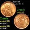 Image 1 : 1937-d Lincoln Cent 1c Grades GEM+ Unc RD
