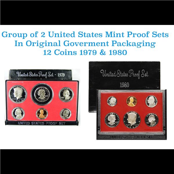 Group of 2 United States Mint Proof Sets 1979-1980 12 coins