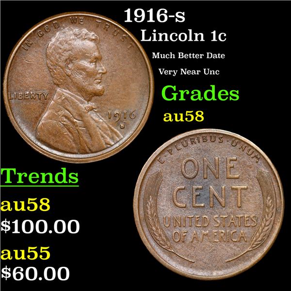 1916-s Lincoln Cent 1c Grades Choice AU/BU Slider