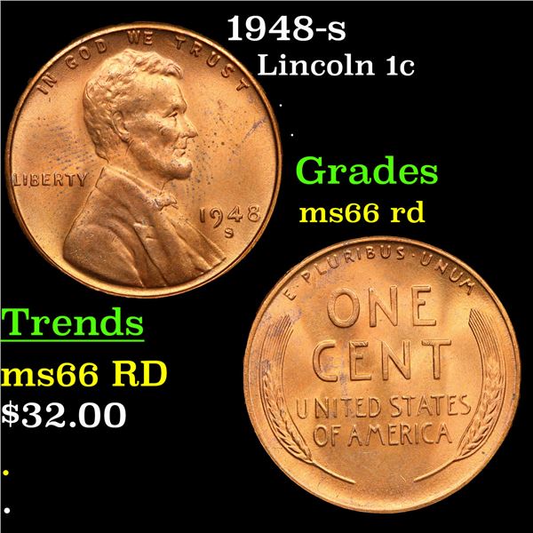 1948-s Lincoln Cent 1c Grades GEM+ Unc RD