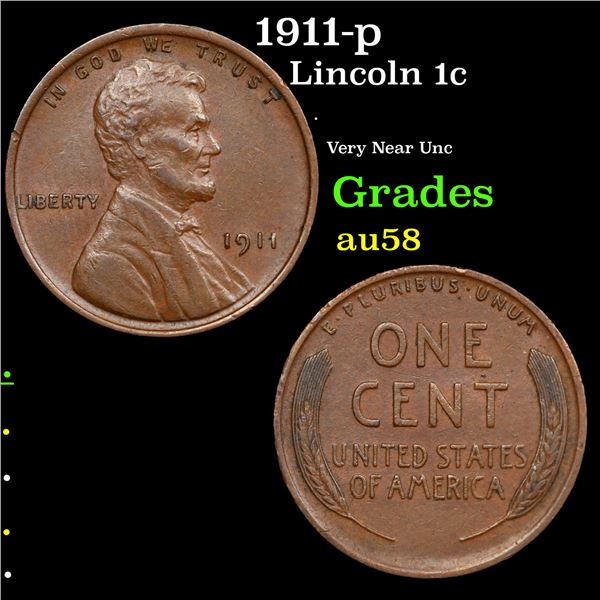 1911-p Lincoln Cent 1c Grades Choice AU/BU Slider