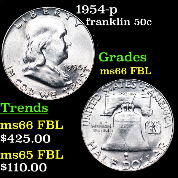 1954-p Franklin Half Dollar 50c Grades GEM+ FBL