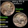 Image 1 : 1913-p TY II Buffalo Nickel 5c Grades Choice Unc