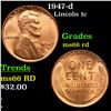 Image 1 : 1947-d Lincoln Cent 1c Grades GEM+ Unc RD