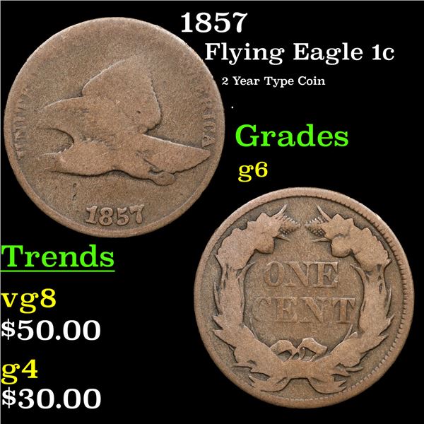1857 Flying Eagle Cent 1c Grades g+