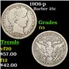 1906-p Barber Quarter 25c Grades f+
