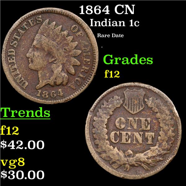 1864 CN Indian Cent 1c Grades f, fine