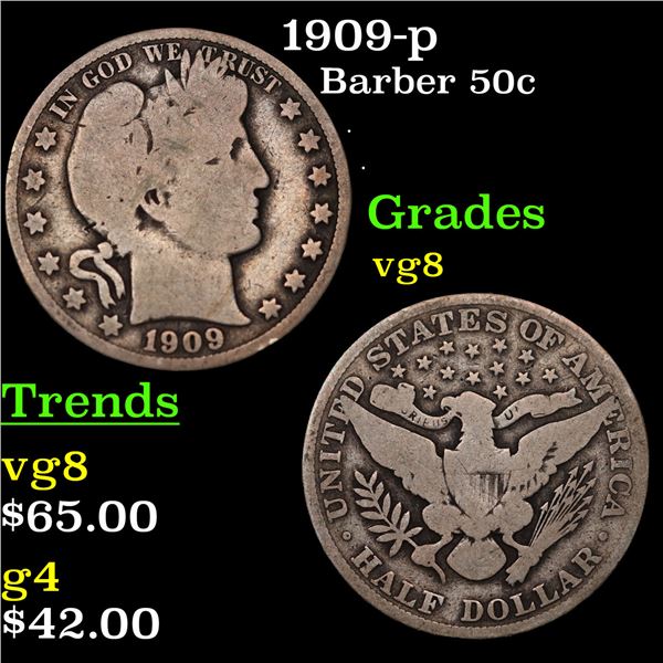 1909-p Barber Half Dollars 50c Grades vg, very good