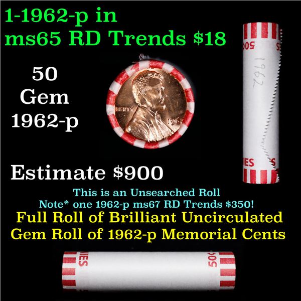 Shotgun Lincoln 1c roll, 1962-p 50 pcs Bank Wrapper.