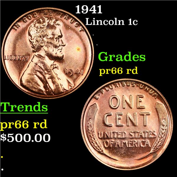 Proof 1941 Lincoln Cent 1c Grades Gem+ Proof Red