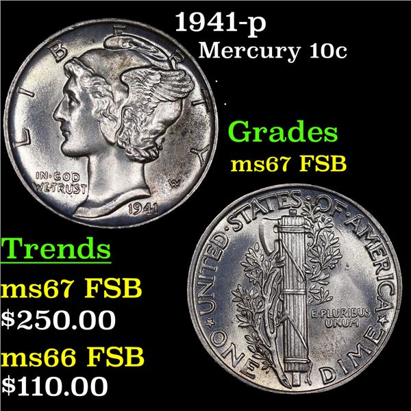 1941-p Mercury Dime 10c Grades GEM++ FSB
