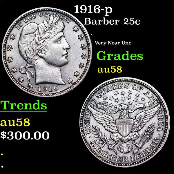 1916-p Barber Quarter 25c Grades Choice AU/BU Slider