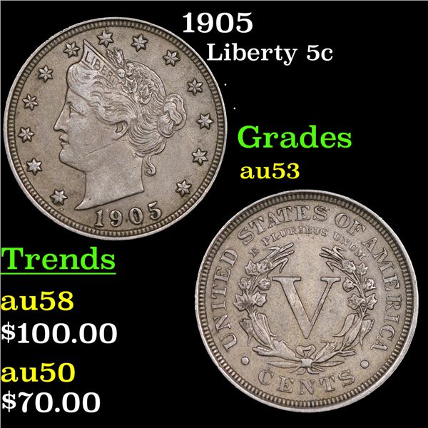 1905 Liberty Nickel 5c Grades Select AU