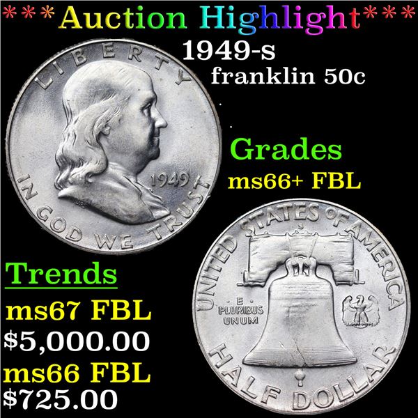 ***Auction Highlight*** 1949-s Franklin Half Dollar 50c Graded GEM++ FBL By USCG (fc)