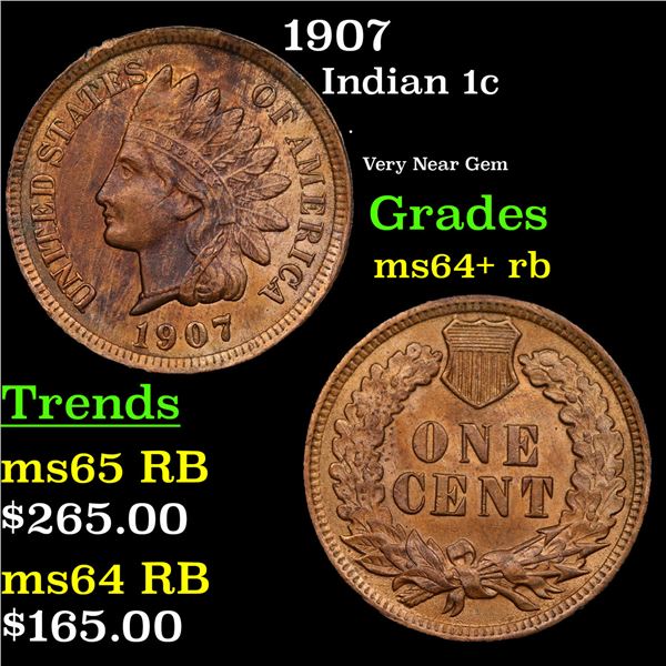 1907 Indian Cent 1c Grades Choice+ Unc RB