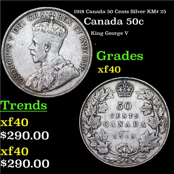 1918 Canada 50 Cents Silver KM# 25 Grades xf
