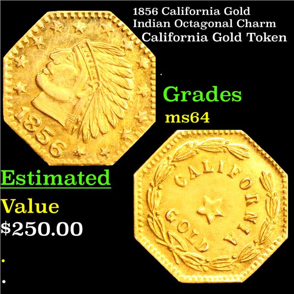 1856 California Gold Indian Octagonal Charm Grades Choice Unc