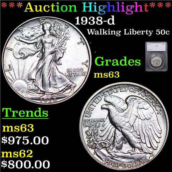 ***Auction Highlight*** 1938-d Walking Liberty Half Dollar 50c Graded ms63 BY SEGS (fc)