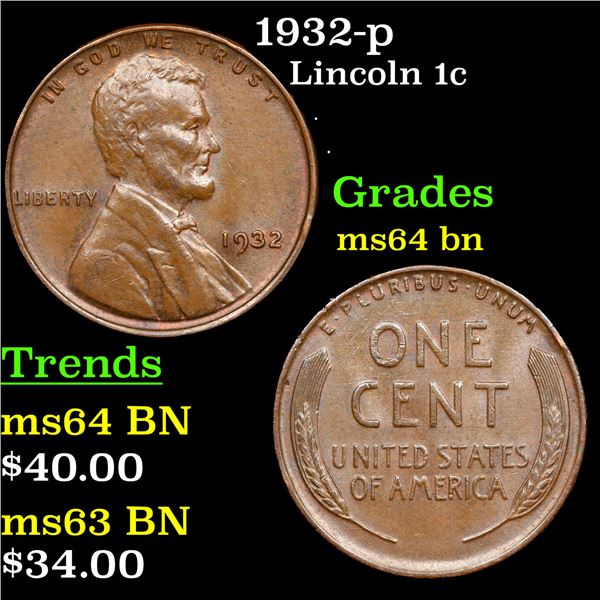 1932-p Lincoln Cent 1c Grades Choice Unc BN