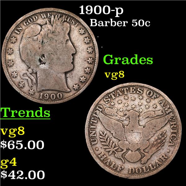 1900-p Barber Half Dollars 50c Grades vg, very good