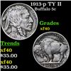 Image 1 : 1913-p TY II Buffalo Nickel 5c Grades xf