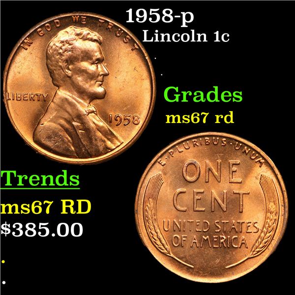 1958-p Lincoln Cent 1c Grades GEM++ Unc RD