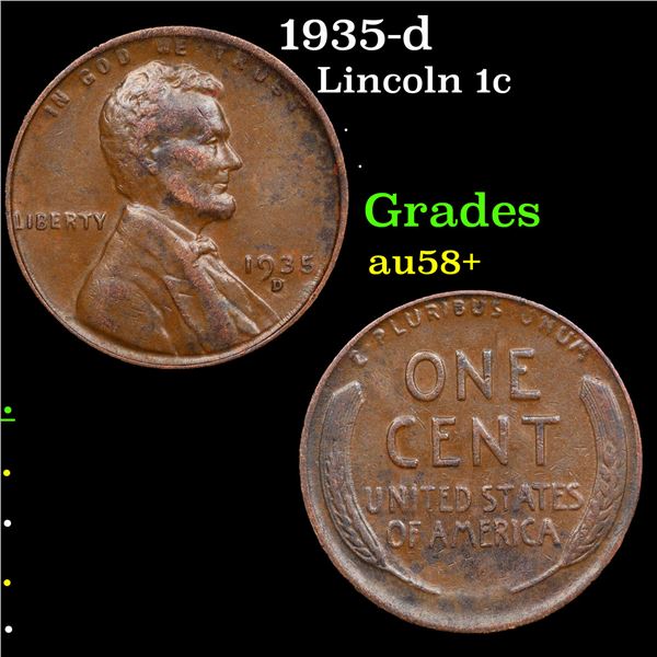 1935-d Lincoln Cent 1c Grades Choice AU/BU Slider+