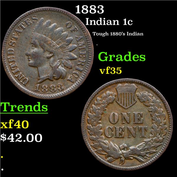1883 Indian Cent 1c Grades vf++