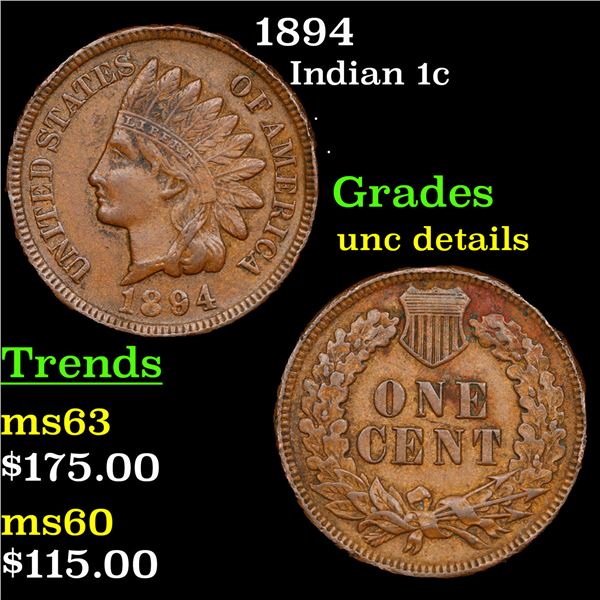 1894 Indian Cent 1c Grades Unc Details