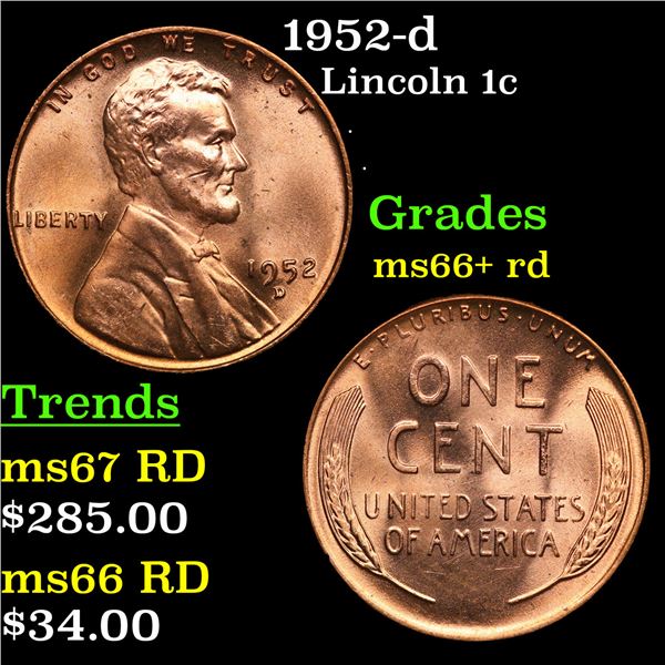 1952-d Lincoln Cent 1c Grades GEM++ RD