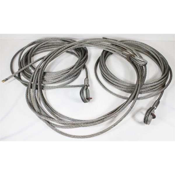 3 WIRE ROPE SECTIONS W/ HOOK ON ONE END