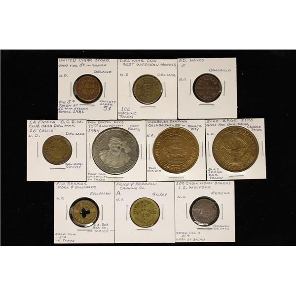 10 ASSORTED METAL TOKENS: UNITED CIGAR STORE,