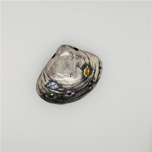 Sterling Silver Clam Shell, Set with Multicolor Sapphires & Hidden Erotic Scene