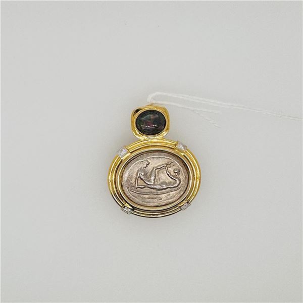18k Yellow Gold Pendant with Black Opal, Diamonds & Silver Erotic Insert