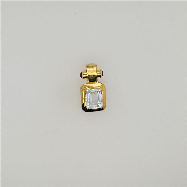 18K Yellow Gold Pendant with Rubies & Emerald Cut Topaz