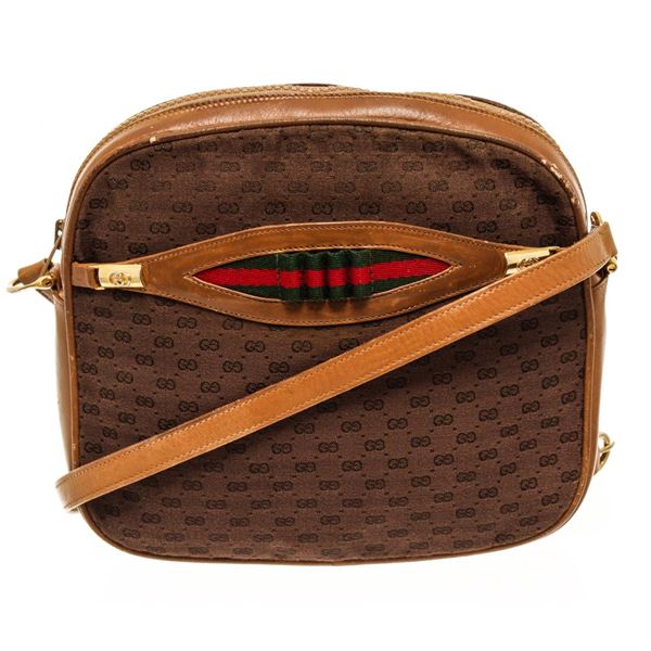 Gucci Brown Canvas Leather Sherry Shoulder Bag