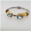 Image 1 : Sterling Silver, 14K Yellow Gold & Blue Topaz Split Bracelet