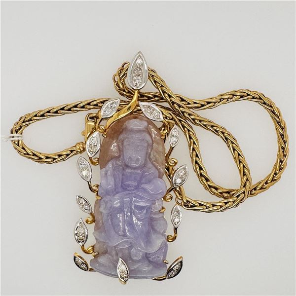 18K Gold, Carved Jadeite & Diamond Pendant & Necklace by Victor Loo