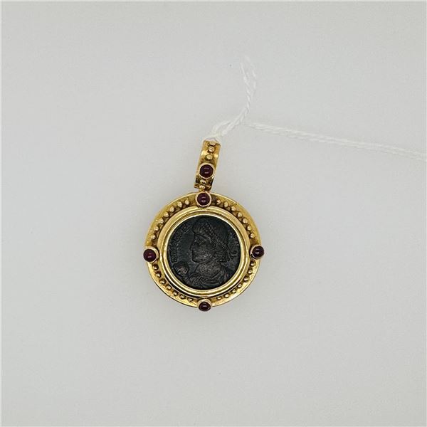 18K Yellow Gold Ruby & Imperial Roman Coin Pendant