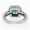 Image 6 : 14K White Gold 3.65 ctw Cushion Checkerboard Green Tourmaline & Diamond Halo Rin