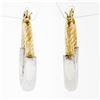 Image 3 : New 14K Yellow & White Gold Plain Puffed Polished Hoop Earrings w/ Twisted Top